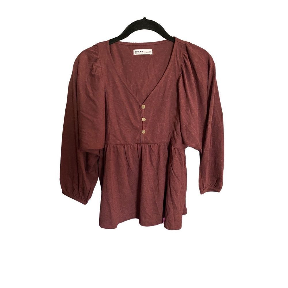 Sonoma NWT women’s 3/4 sleeve baby doll style purple top size XS